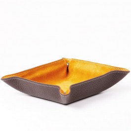 Storage bowl of leather-dark brown/corn